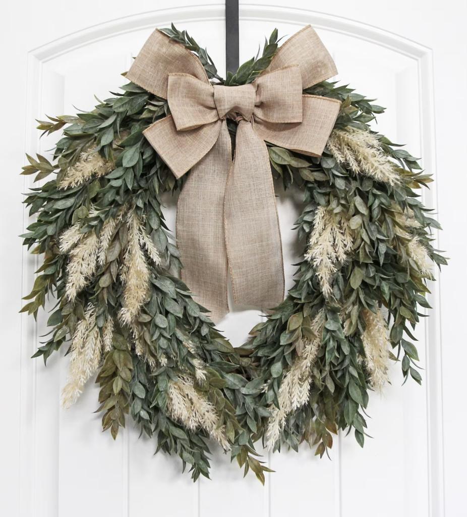 Ruscus and pampas wreath